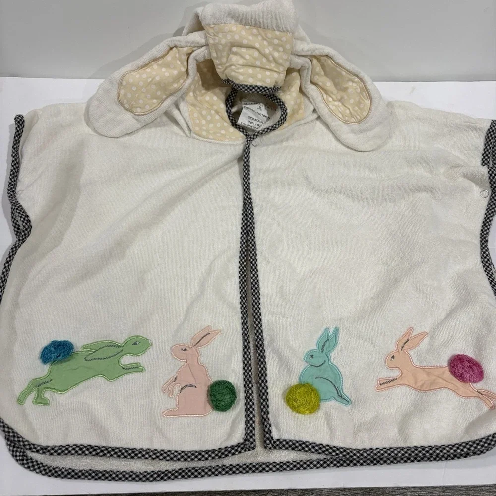 MacKenzie-Childs Kids Cotton Tail Hooded Poncho White Terry Bunny Bath Towel